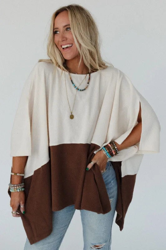 The Nest Lucky Shadow Top - Cream Brown Refined Women's Hand - crafted