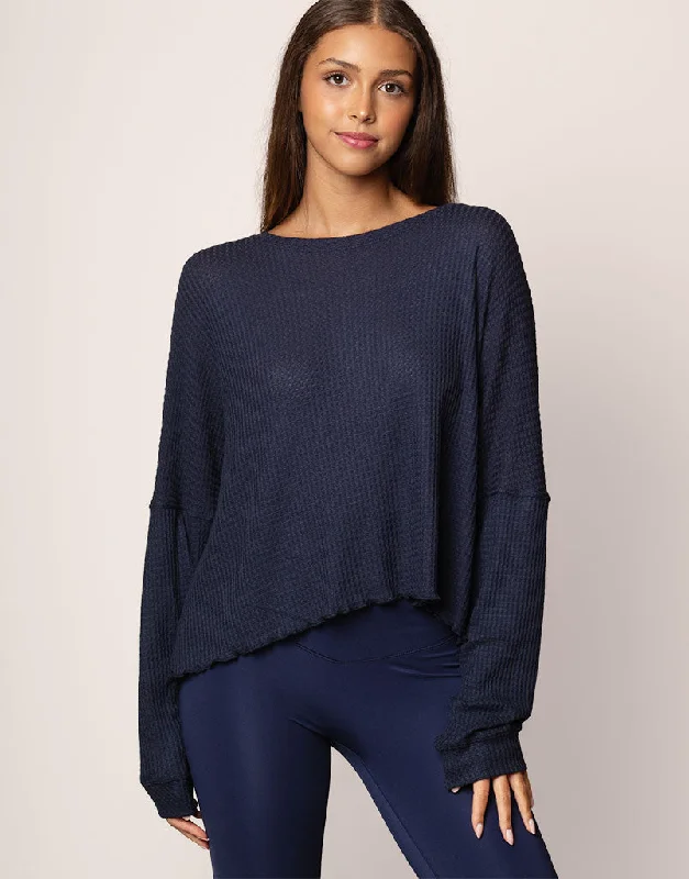 Oversized Waffle Top Navy Sophisticated Women's  Sophisticated Women's 