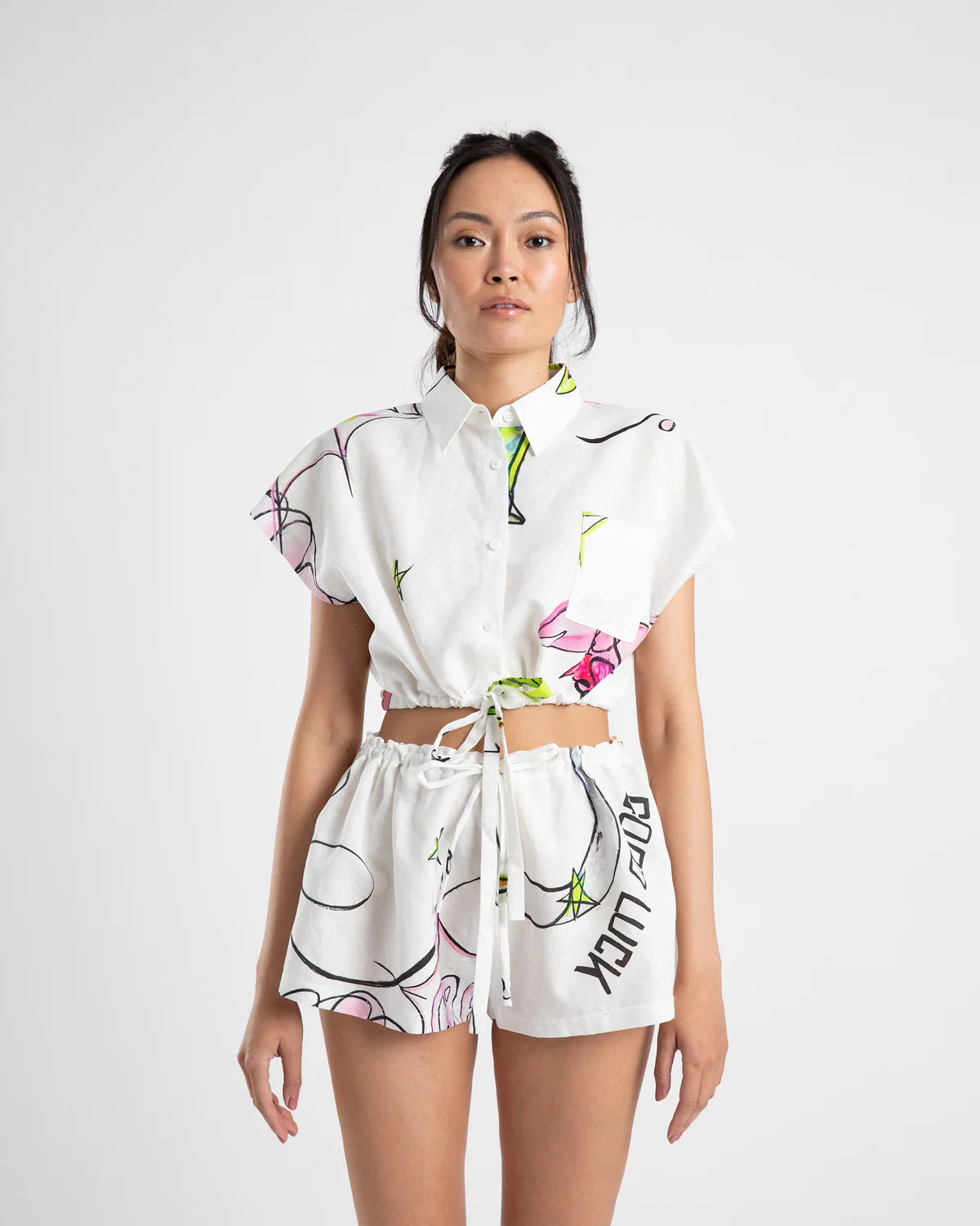 Summi Summi - CROPPED DRAWSTRING SHIRT - COWBOI PRINT Vintage Women's 1970S 