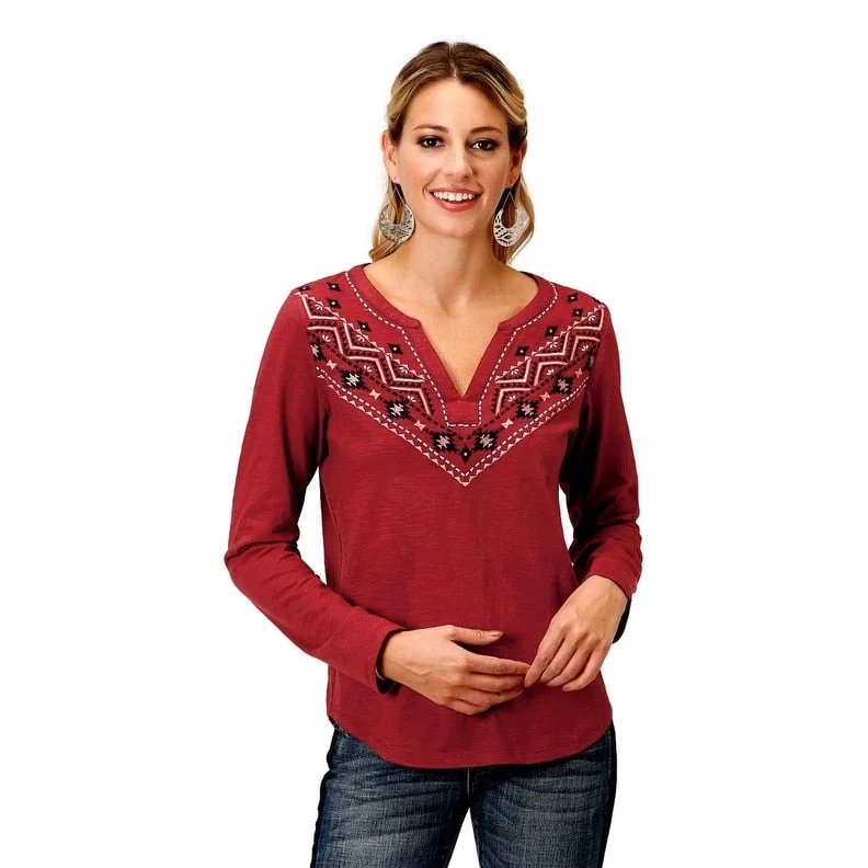 Roper Western Shirt Womens L/S Tee Geometric Rust 03-038-0513-7055 RT Women