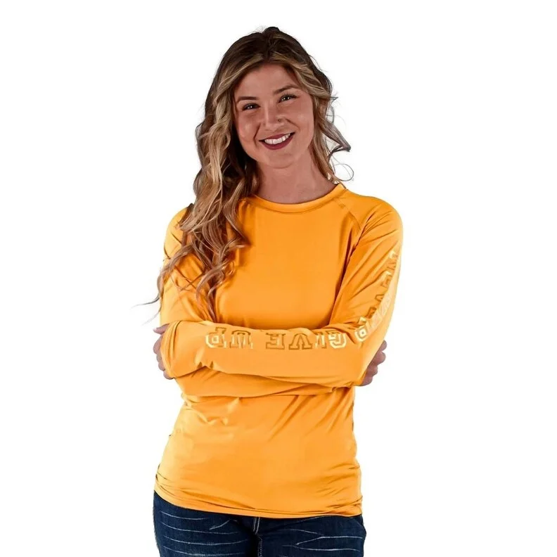 Cowgirl Tuff Western Shirt Womens L/S Baseball Tee Gold 100565 Monochromatic Office Style