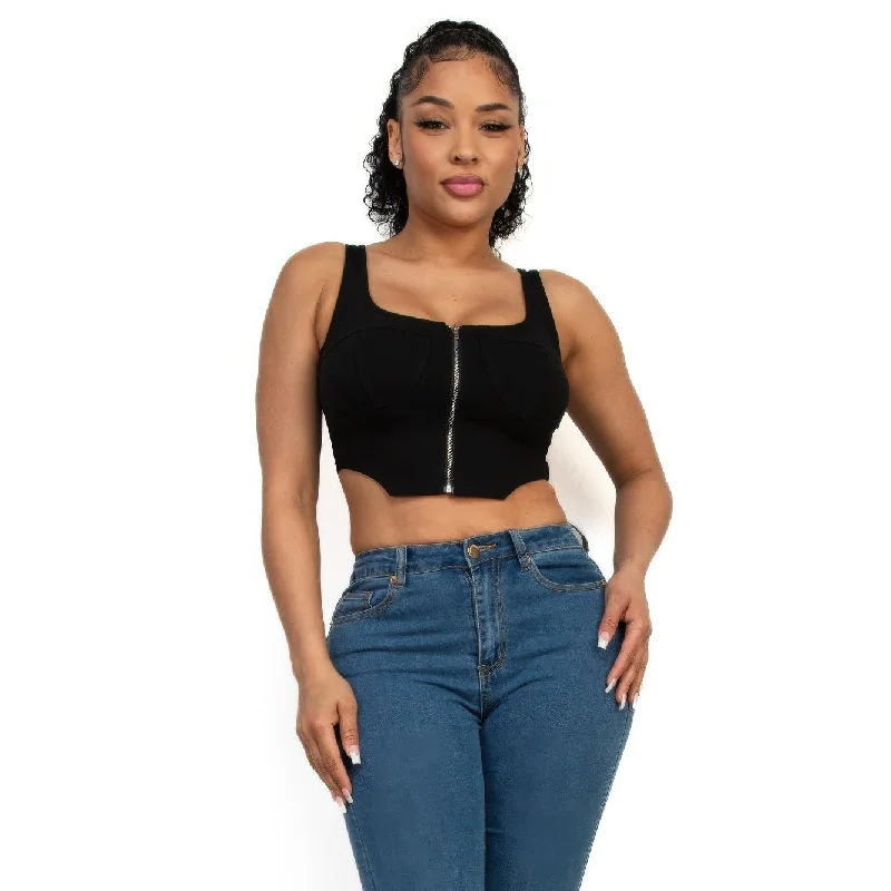 ZipUp Square Neck Crop Top Youthful Women's Pop Youthful Women's Pop