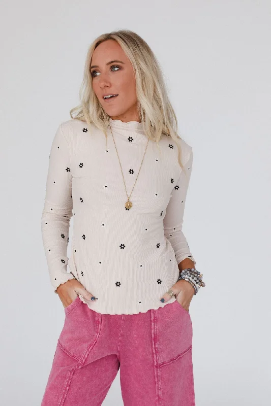 Briana Mock Neck Top - Ecru Stylish Women's Neon