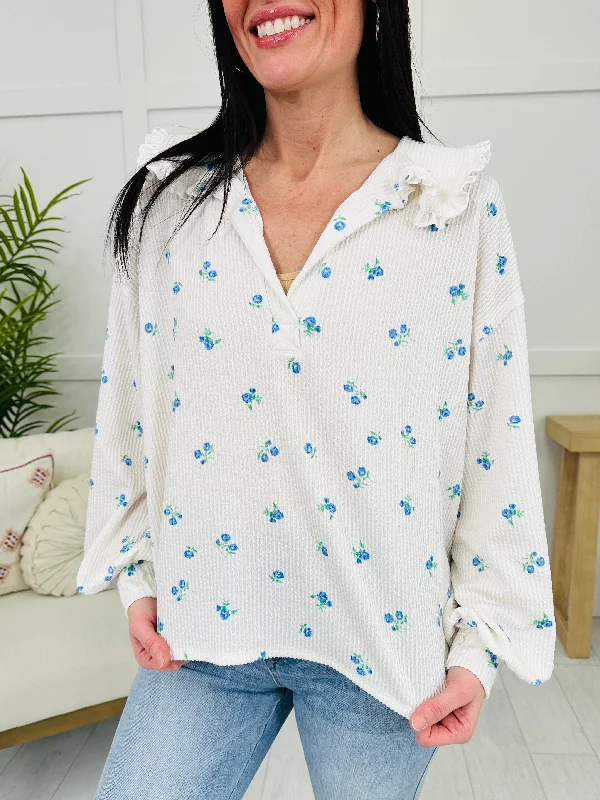 Rosy Whispers Top In Blue Sustainable Organic Sustainable Organic