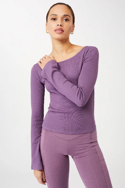 Ribbed Boat Neckline (Grape), GOTS Relaxed Women's Beachy Relaxed Women's Beachy