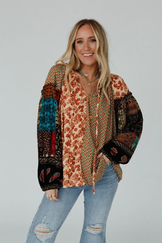Aegina Printed Top - Camel Sustainable Organic Sustainable Organic