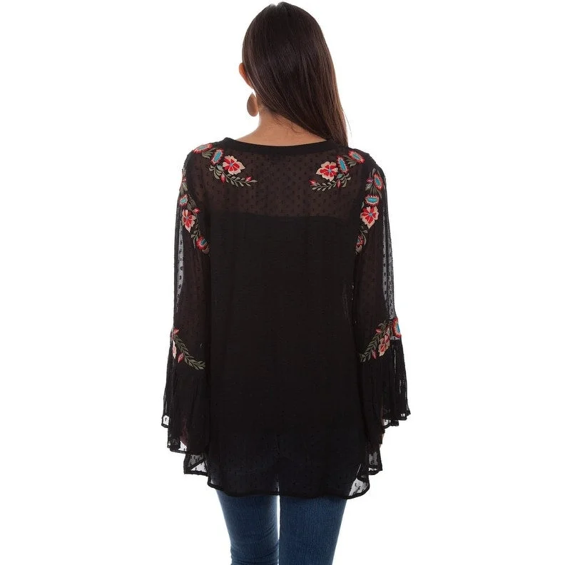 Scully Western Shirt Womens L/S Swiss Dot Embroidered Black F0_HC505 Dapper Women's 1920S Dapper Women's 1920S