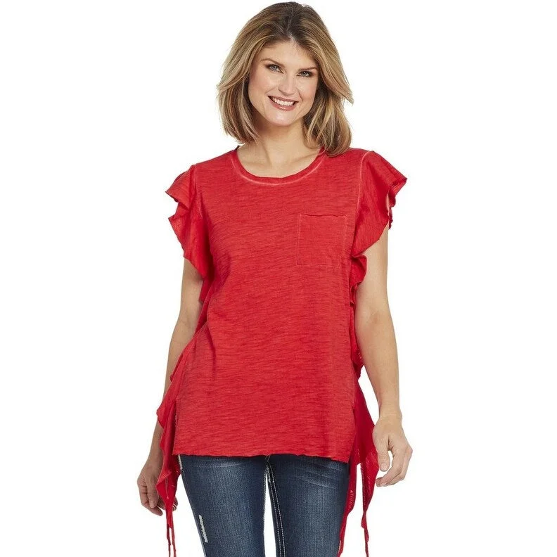 Cowgirl Up Western Shirt Womens S/S Raw Edge Vintage Red CG00303 Stylish Women's Neon
