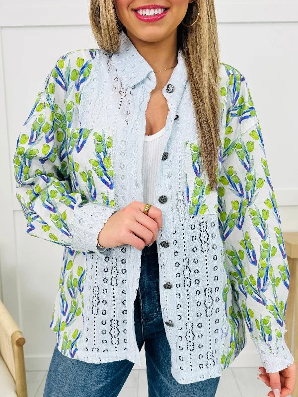 Swaying Palms Top In Blue Multi European