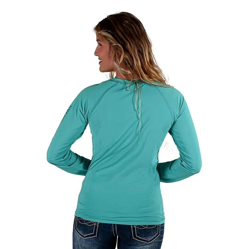 Cowgirl Tuff Western Shirt Womens L/S Baseball Tee Turquoise 100568 Dynamic Women's Moto