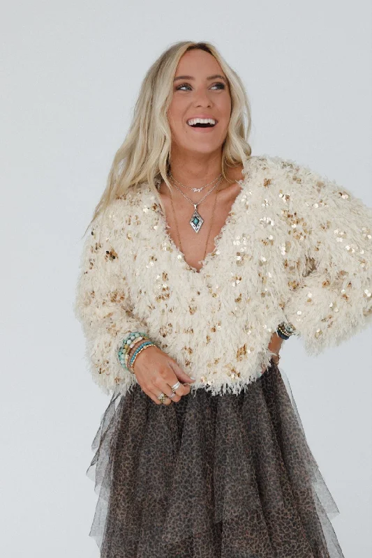 Striking Moments Sequin Sweater Top - Cream purpose