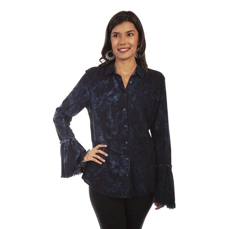 Scully Western Shirt Womens L/S Button Washed Black Blue F0_HC654 garde garde