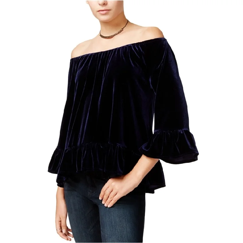 Sanctuary Clothing Womens Julia Velvet Pullover Blouse, Blue, Small Modern Women's  Modern Women's 