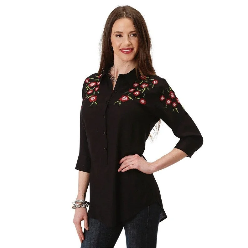 Roper Western Shirt Womens 3/4 Sleeve Tunic Black 03-050-0565-1012 BL Confident Women's High - fashion Roper Western Shirt Womens 3/4 Sleeve Tunic Black 03-050-0565-1012 BL Confident Women's High - fashion