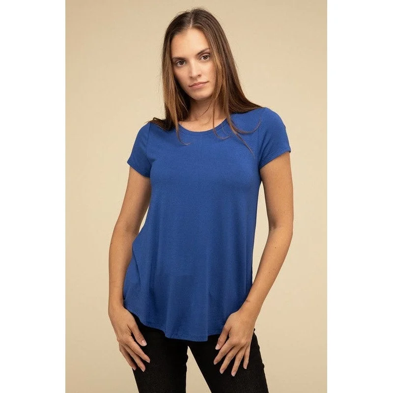 Flowy Round Hem Rayon Short Sleeve Top Traditional Women's Wool Traditional Women's Wool