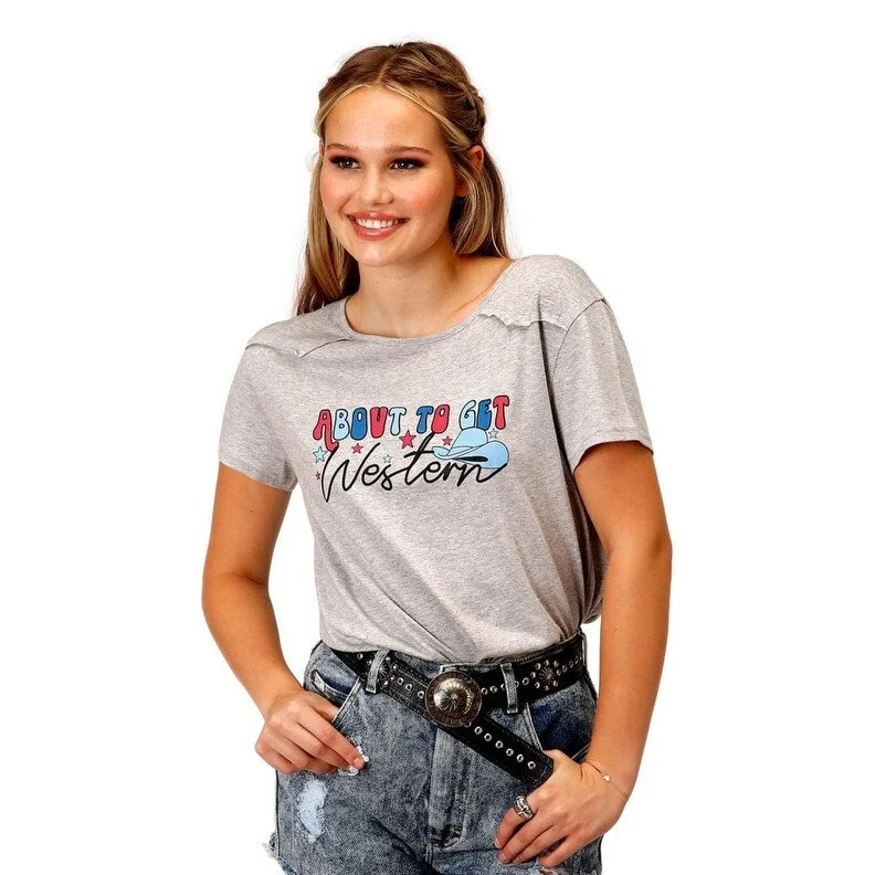 Roper Western Shirt Womens S/S Jersey Crew Gray 03-039-0513-0412 GY Elegant Women's 