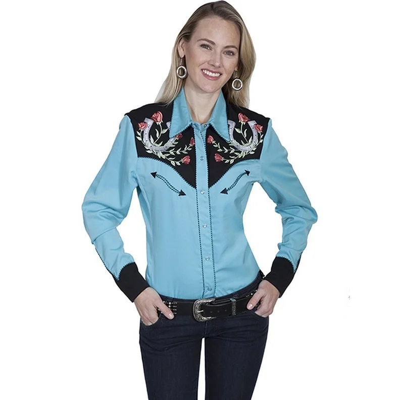 Scully Western Shirt Womens L/S Horseshoe Rose Embroidery F0_PL-637 Cashmere