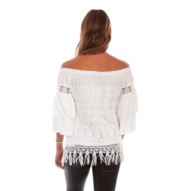 Scully Western Shirt Womens 3/4 Sleeve Off Shoulder Off White F0_HC574 Bohemian Women's Free Bohemian Women's Free