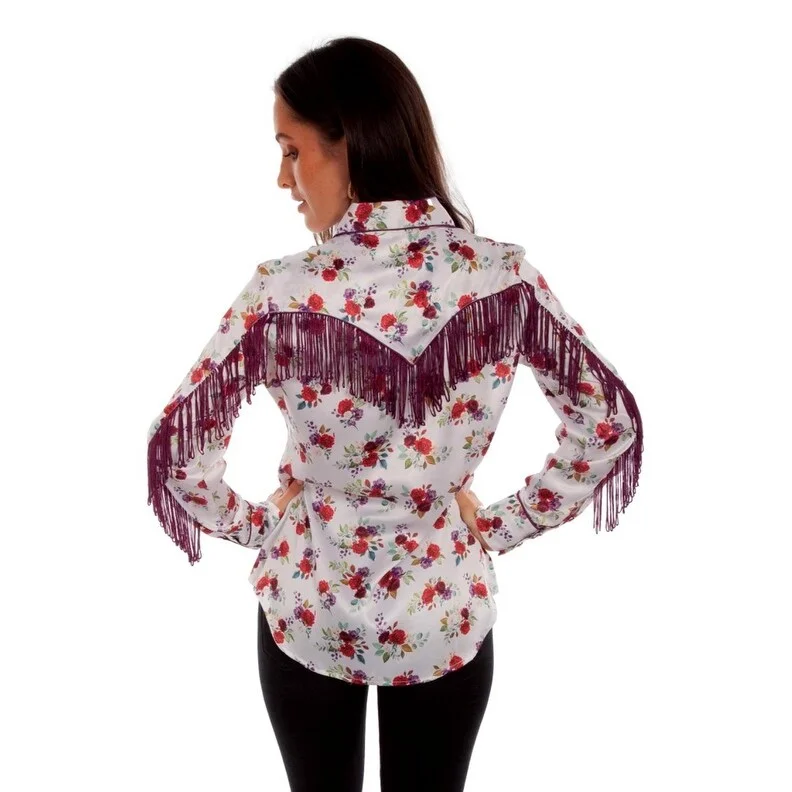 Scully Western Shirt Womens L/S Floral Print Fringe White F0_HC864 British Gentlewoman Style Scully Western Shirt Womens L/S Floral Print Fringe White F0_HC864 British Gentlewoman Style