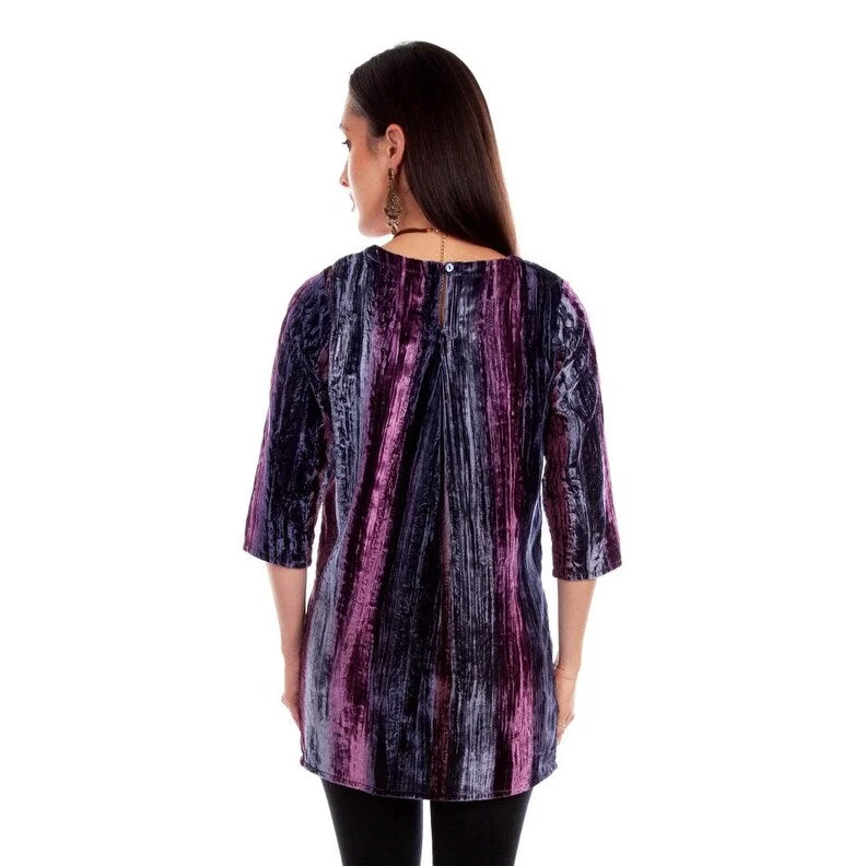 Scully Western Shirt Womens 3/4 Sleeve Velvet Tunic Plum F0_HC794 Sleek Women's  Sleek Women's 