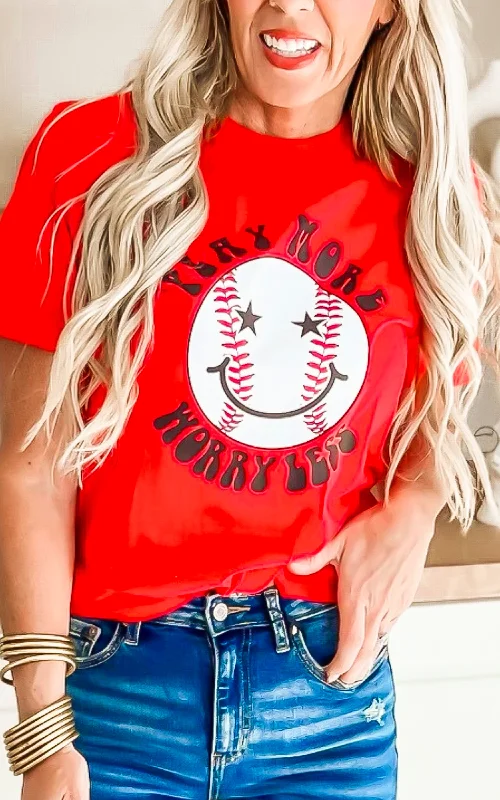 Red Play More Worry Less Baseball Graphic T-shirt* Classic Women's Tweed Classic Women's Tweed Red Play More Worry Less Baseball Graphic T-shirt* Classic Women's Tweed Classic Women's Tweed