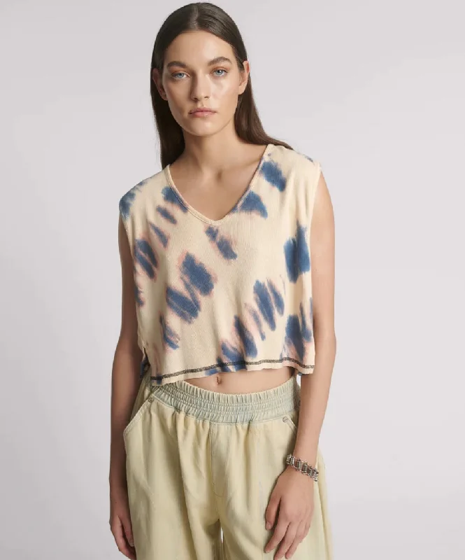 One Teaspoon - Gloria Tie Dye Cropped V Front Rib Tank - Cream Elegant Women's Formal  Elegant Women's Formal 