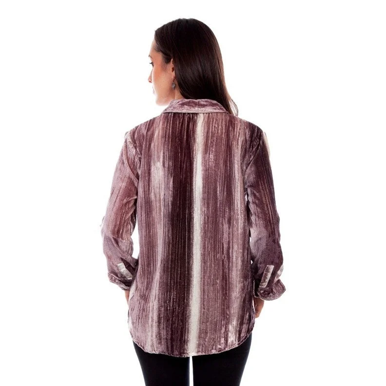 Scully Western Shirt Womens L/S Velvet French Cuff Plum White F0_HC799 Refined Women's Classic  Refined Women's Classic 