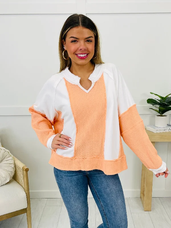 Split Spectrum Pullover In Peach Multi Trendy Women's Oversized