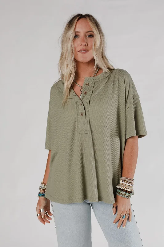 The Nest Soft Plume Henley Top - Sage Earthy Women's Hemp - based