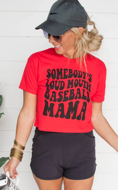 Somebody's Loud Mouth Baseball Mama Cropped Tee** Confident Women's High - fashion