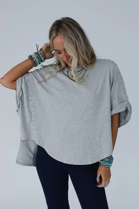 Tomcat Studded High Low Top - Heather Gray Sophisticated Women's Tailored