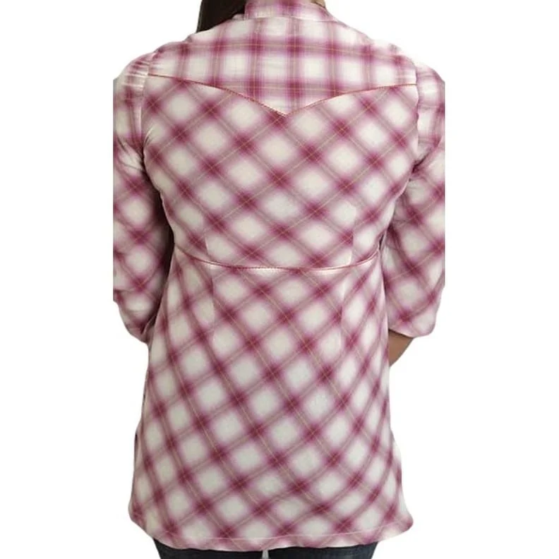 Stetson Western Shirt Womens 3/4 Plaid L Pink 11-050-0565-0703 PI Athletic Women's 