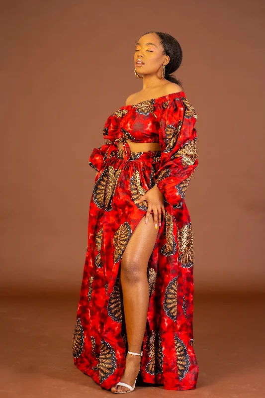 Amama Ankara Crop Top | Red African Print Feminine Women's Style 