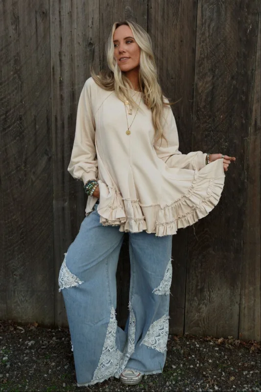 Gia Ruffled Tiered Tunic Top - Oatmeal Modern Women's 