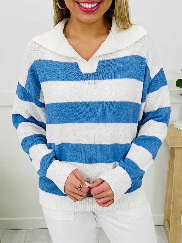 Stripe Hype Sweater In Off White/Pacific Athletic Women's High - Athletic Women's High - Stripe Hype Sweater In Off White/Pacific Athletic Women's High - Athletic Women's High -