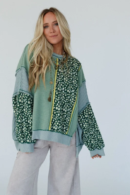 Mixed Harmony Top - Sage Monochromatic Office Style
