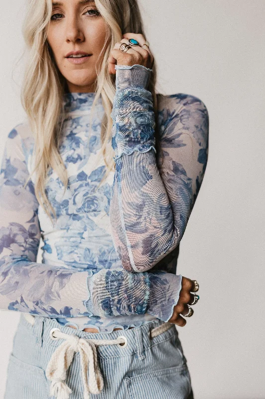 On The Fence Floral Top - Blue Sophisticated Women's Tailored