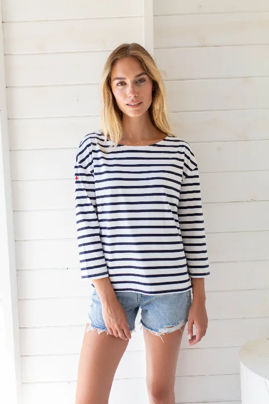 3/4 Sleeve Mariner - Navy / White Practical Women's Quick - dry