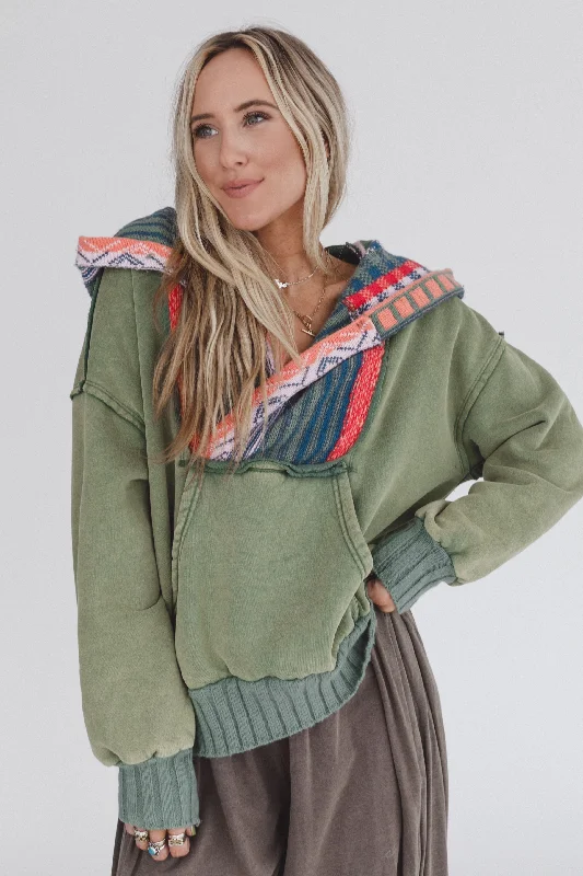 Nori Hoodie Pullover Top - Sage Cozy Women's Winter