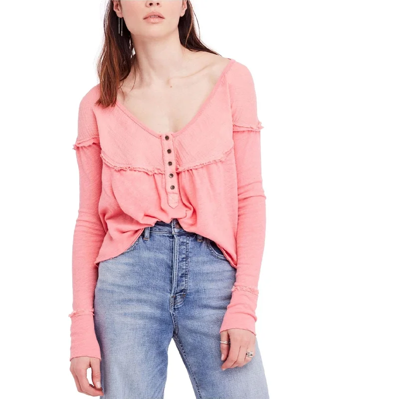 Free People Womens Down Under Henley Shirt, Pink, X-Small Compression